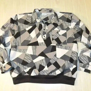 Irvine Park Button Men Shirt Geo Retro Art Pocket Y2K 80s 90s Vintage Size XL